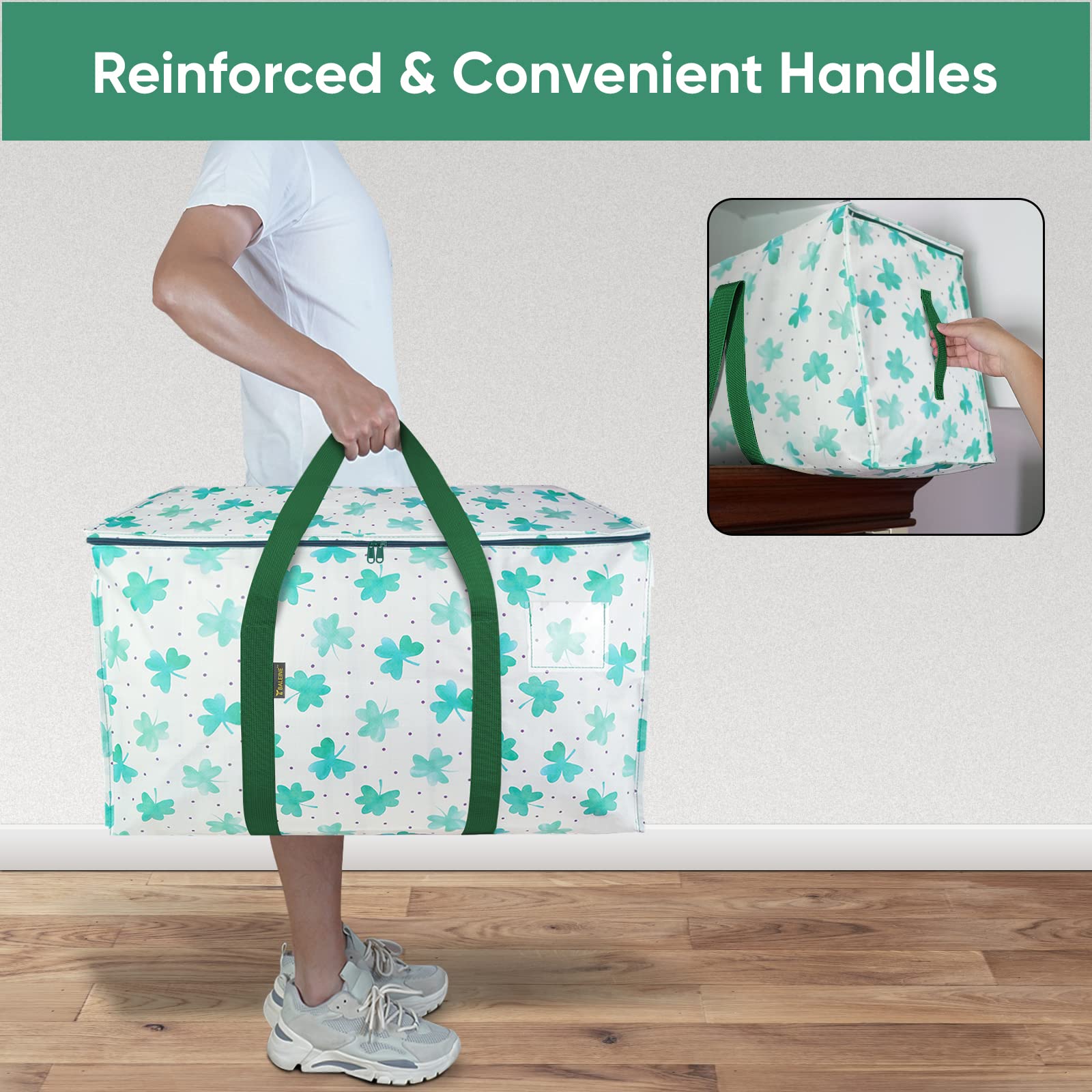 BALEINE 2-Pack Oversized Moving Bags with Reinforced Handles, Heavy-Duty Storage Tote for Clothes, Moving Supplies (Clover, 2-Pack)
