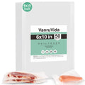 VanruVida Vacuum Sealer Bags,6” x 10” Pre-Cut Pint Size,50 Count for Food Saver,Commercial Grade Textured,BPA Free,Heavy Duty,Great for Vac Storage,Freezer, Meal Prep or Sous Vide