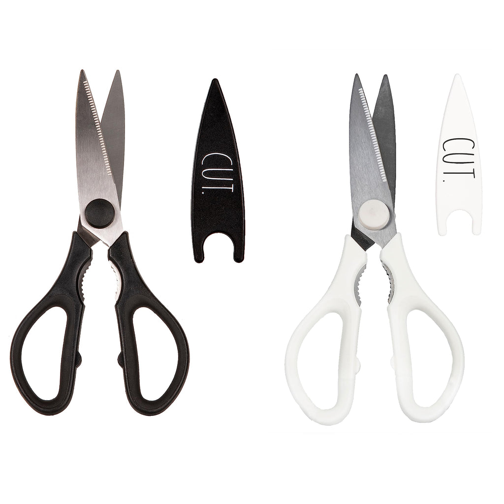 Rae Dunn Kitchen Scissors- Stainless Steel Kitchen Shears, Cooking Scissors for Cutting Meat, Chicken, Herbs and Produce with Blade Cover and Soft Grip Handles (Brown)