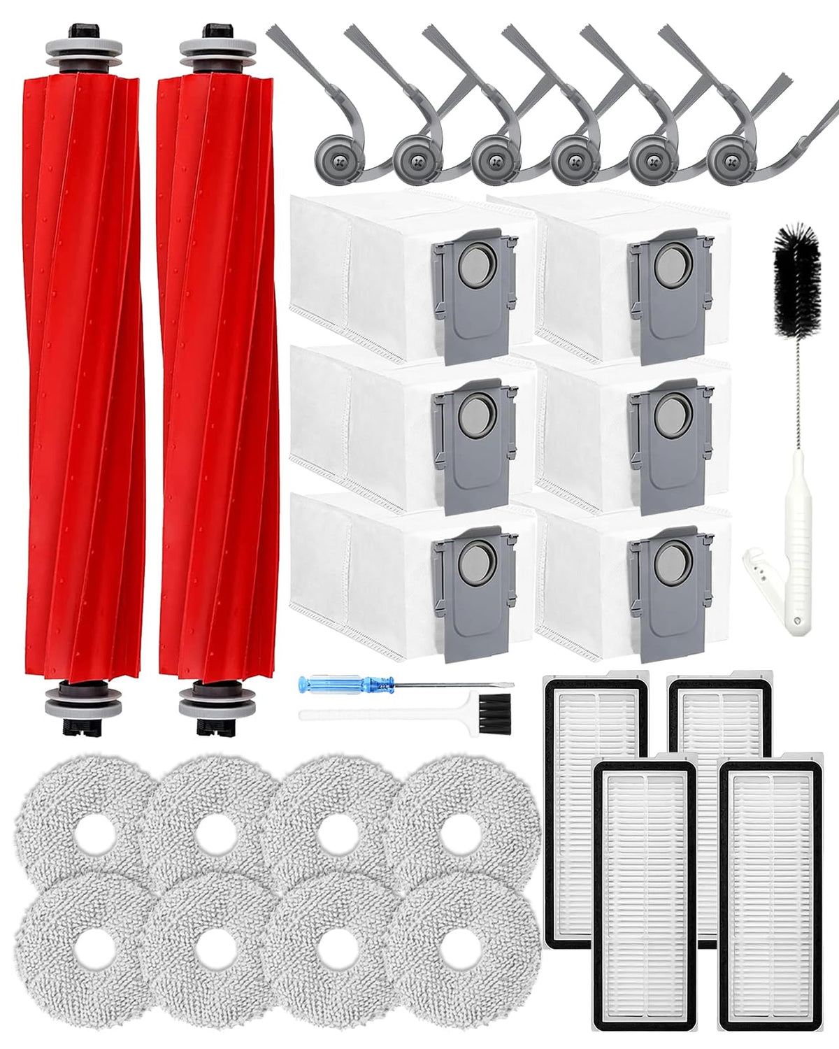 Yivy Saros 10 Accessories, 30pcs Replacement Kit for Roborock Saros 10/G30 - Accessory Set with 2 Roller Brushes, 6 Side Brushes, 4 Filters, 4+4 Mop Pads, 6 Dust Bags, 1Self-Cleaning Brush