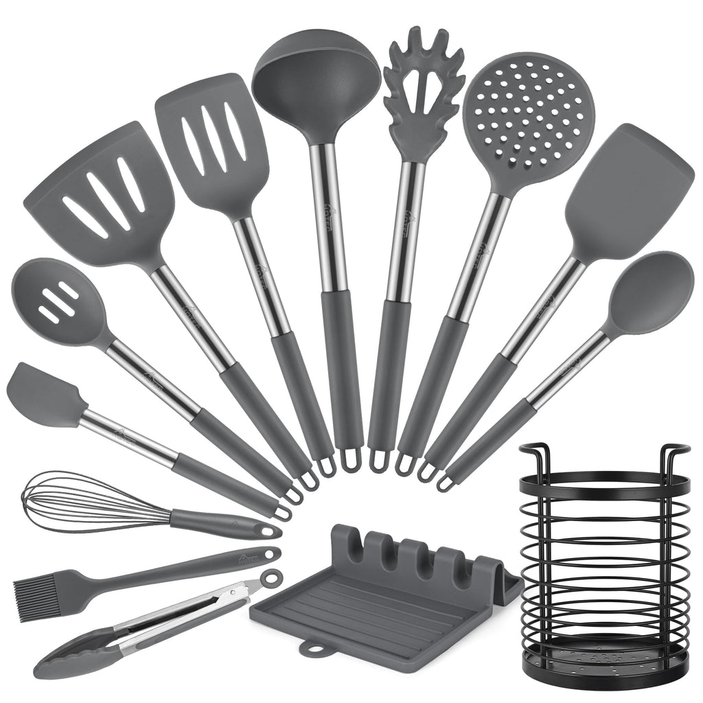 HOTEC Silicone Kitchen Cooking Utensils Set, 14pcs Multicolor