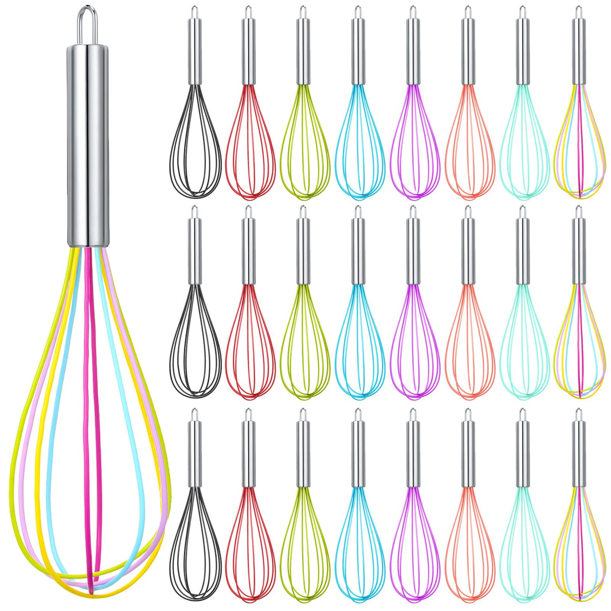 Domensi 24 Pcs Whisks Bulk 10 Inch Silicone Egg Beater Cooking Party Favors