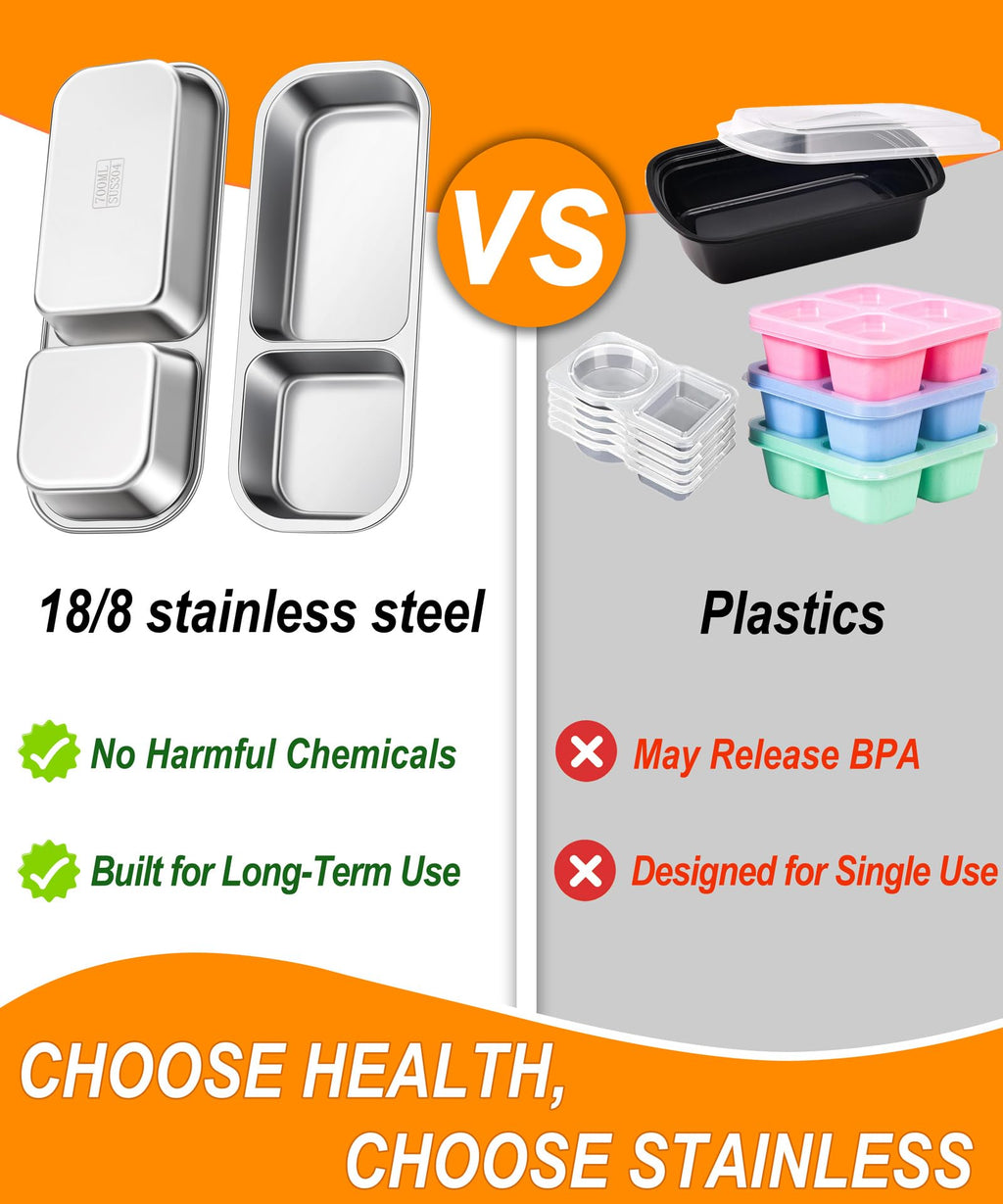 3-Pack Stainless Steel Snack & Lunch Containers for Kids & Adults, 23 oz