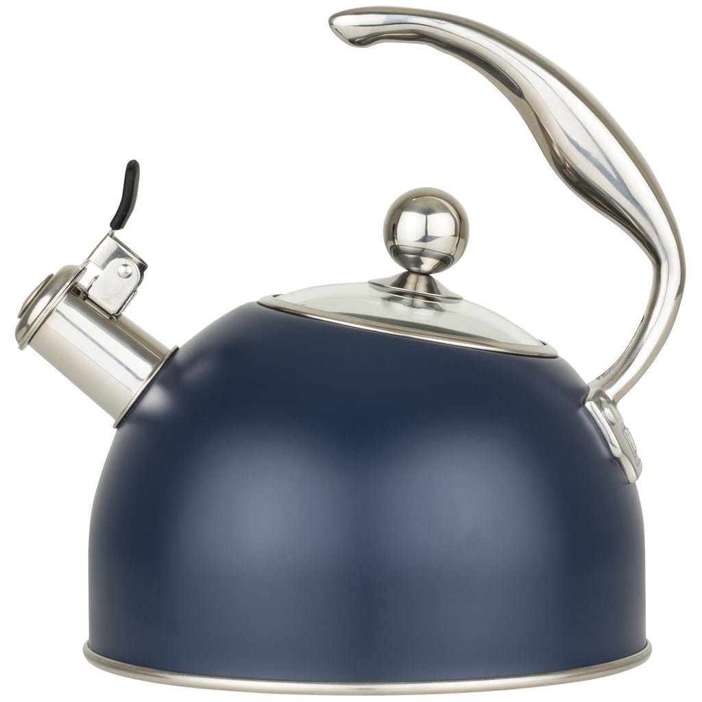 Viking 3-Ply Stainless Steel Tea Kettle, 2.6 Quart Stovetop Hot Water Pot with Tempered Glass Lid, Ergonomic Handle, Induction Ready, Mirror Finish