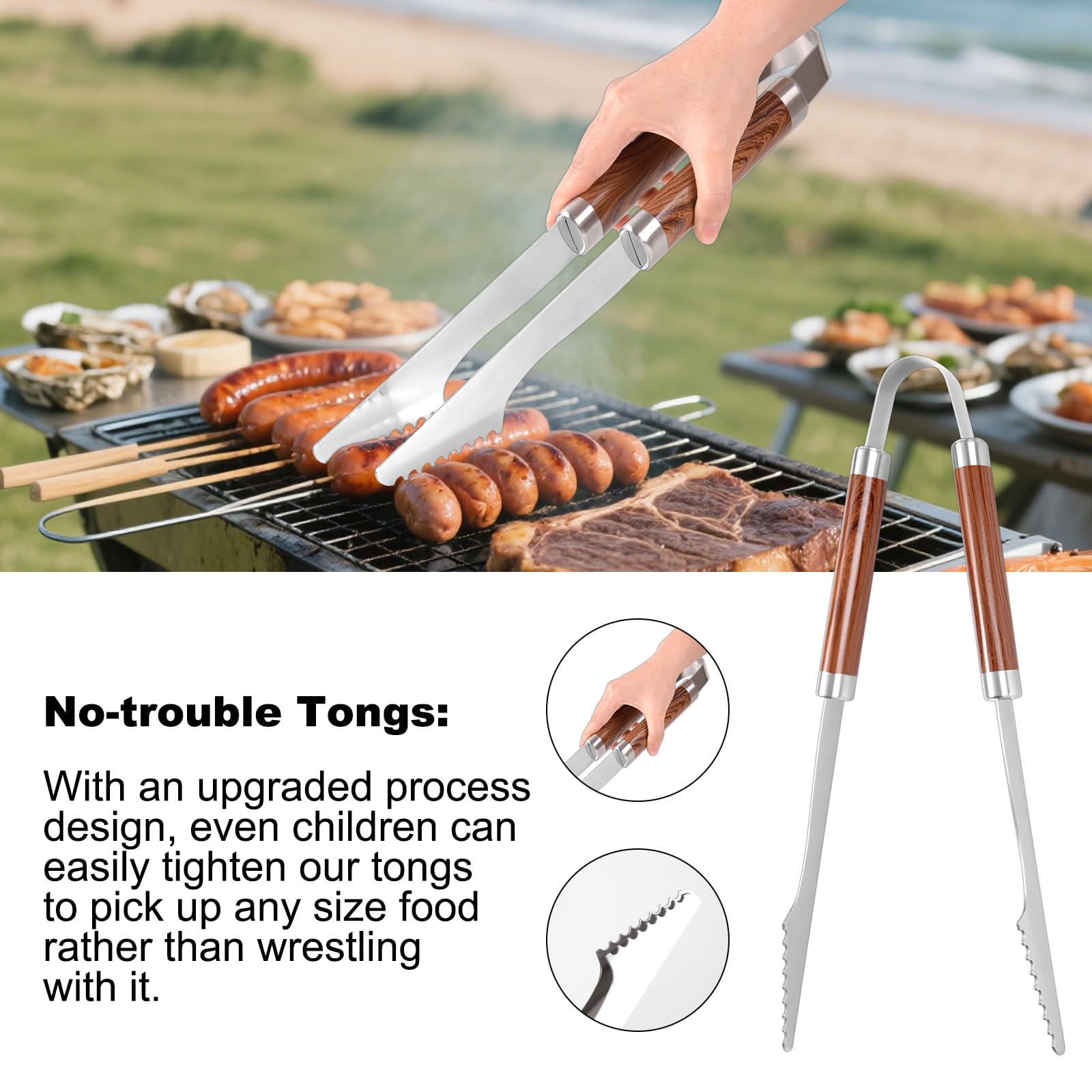 YJHOLE Grilling Accessories Set Large Spatula Fork Cleaning Brush Food Tongs Durable Stainless Steel BBQ Grill Tools with Extra Thick Storage Case BBQ Accessories Grill Set