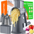MealHelper 5 Blade Rotary Cheese Grater and Vegetable Chopper with Storage Box and Hand Crank, Compact Shredder for Cheeses, Veggies, Nuts - Easy to Use, Non-slip Suction Base,Black