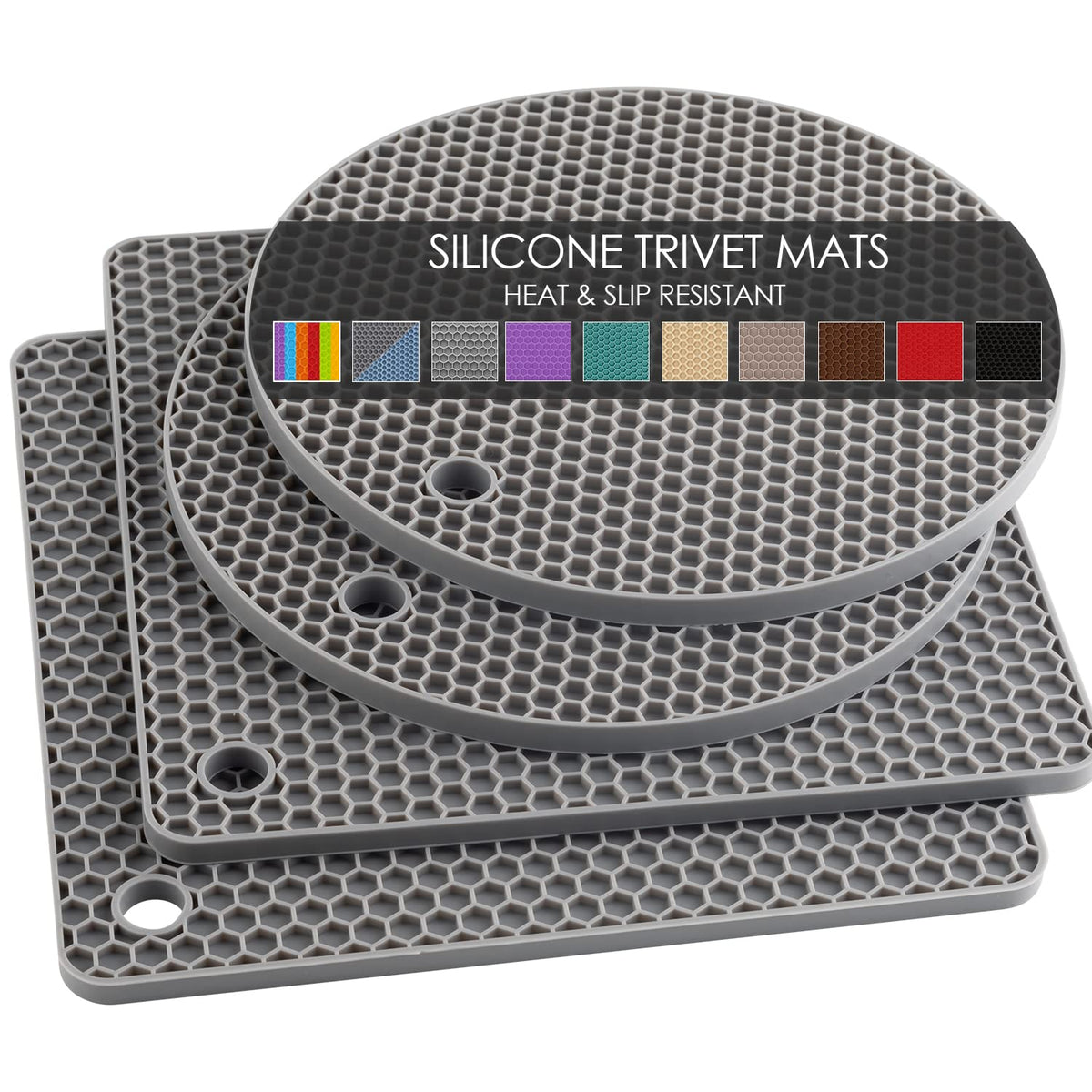 Silicone Trivets for Hot Pots and Pans, 3 Pack Heat Resistant Pot Holders for kitchen Large Silicone Trivet Mat for Hot Dishes, Black Hot Pads for Kitchen Counter, Hot Mats Spoon Rest, 9 * 12 Inches