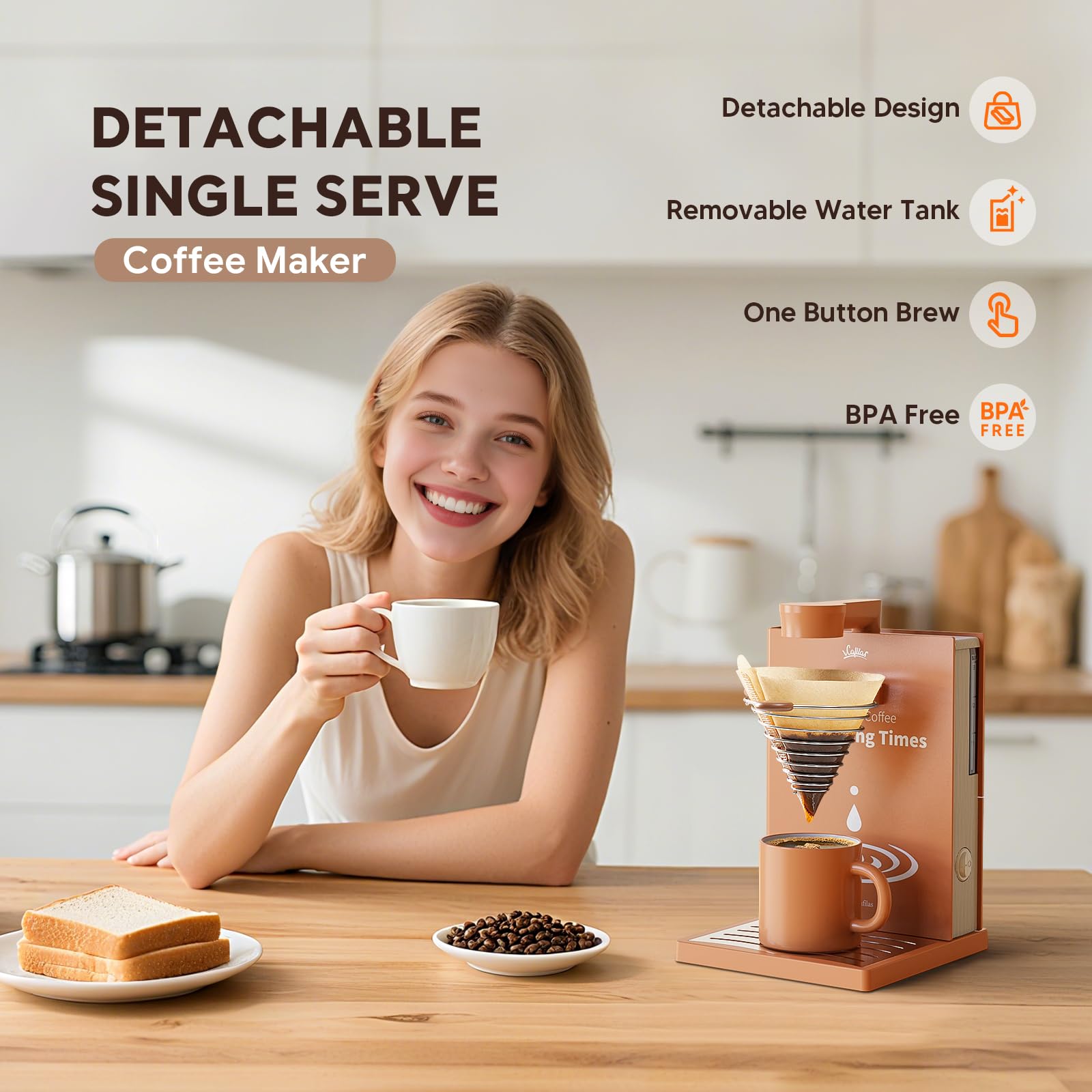 i Cafilas Portable Detachable One Cup Coffee Maker,Automatic Pour Over Coffee Maker, Portable Drip Coffee Maker with Reusable Filter for Home,Office,Hotel,Traveling or Business Trip,300ml,10oz