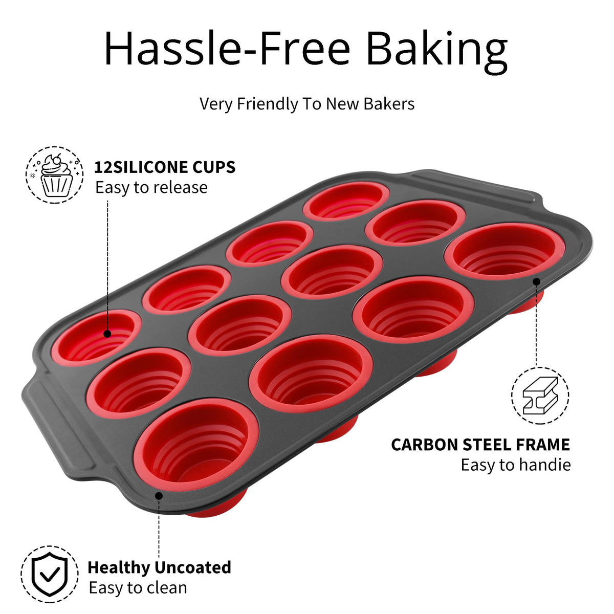 Lyveit Silicone Muffin Pan for Baking with Metal Frame