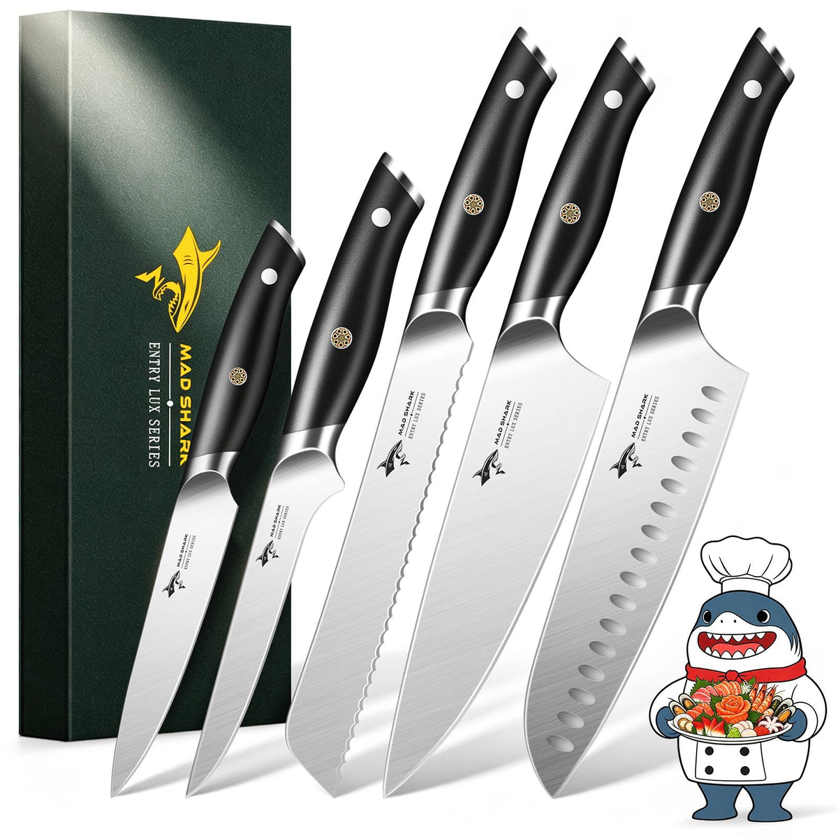 MAD SHARK Kitchen Knife Set 5 Piece,Chef Knife Set with Ergonomic Handle