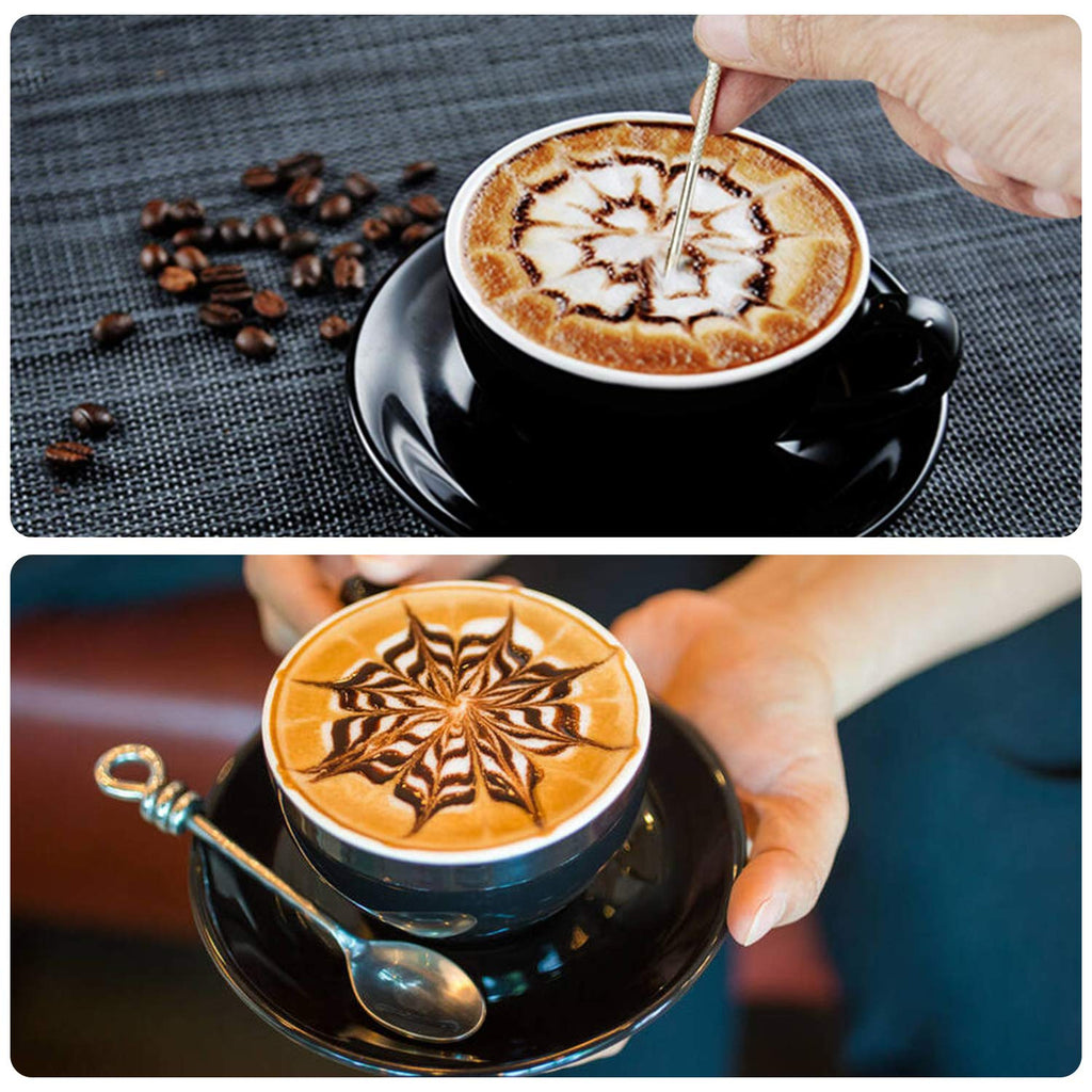 Milk Frothing Pitcher, 12OZ/350ML Stainless Steel Espresso Steaming Pitcher Coffee Milk Frother Cup with Decorating Art Pen for Espresso Machine, Milk Frother, Latte Art Black
