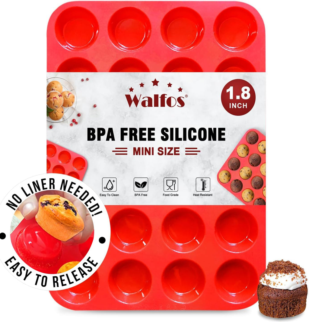 Walfos Silicone Muffin Pan - 12 Cups Regular Silicone Cupcake Pan, Non-stick Great for Making Muffin Cakes, Tart, Bread - BPA Free and Dishwasher Safe