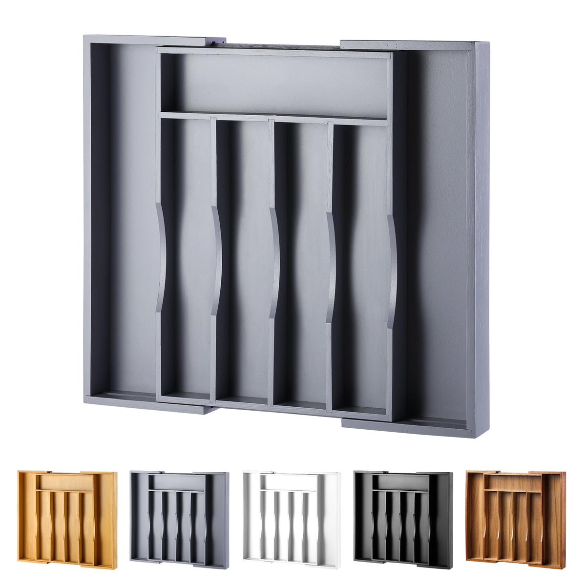 oridom Expandable Bamboo Kitchen Drawer Organizer for Cutlery and Utensils, Adjustable Bamboo Wood Cutlery Tray in Drawer for Flatware and Silverware in Kitchen, (White)
