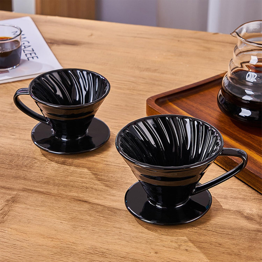 Marirao Pour Over Coffee Maker, Single Cup Coffee Dripper, Manual Porcelain Slow Brewing Accessories for Travel, Camping, Office, Home, Cafe, Coffee Gifts (Black, Large)
