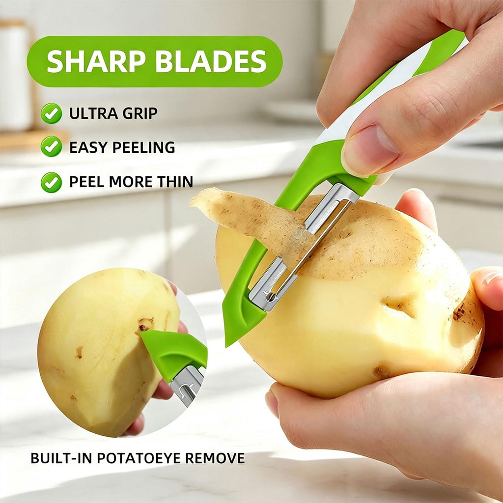 Vegetable Peeler Set, 2PCS Y & I Peeler for Kitchen, 4-in-1 Multifunctional Rotary Blade Julienne Peeler, Stainless Steel Potato Peeler for Fruits and Vegetables, Non-Slip Handle