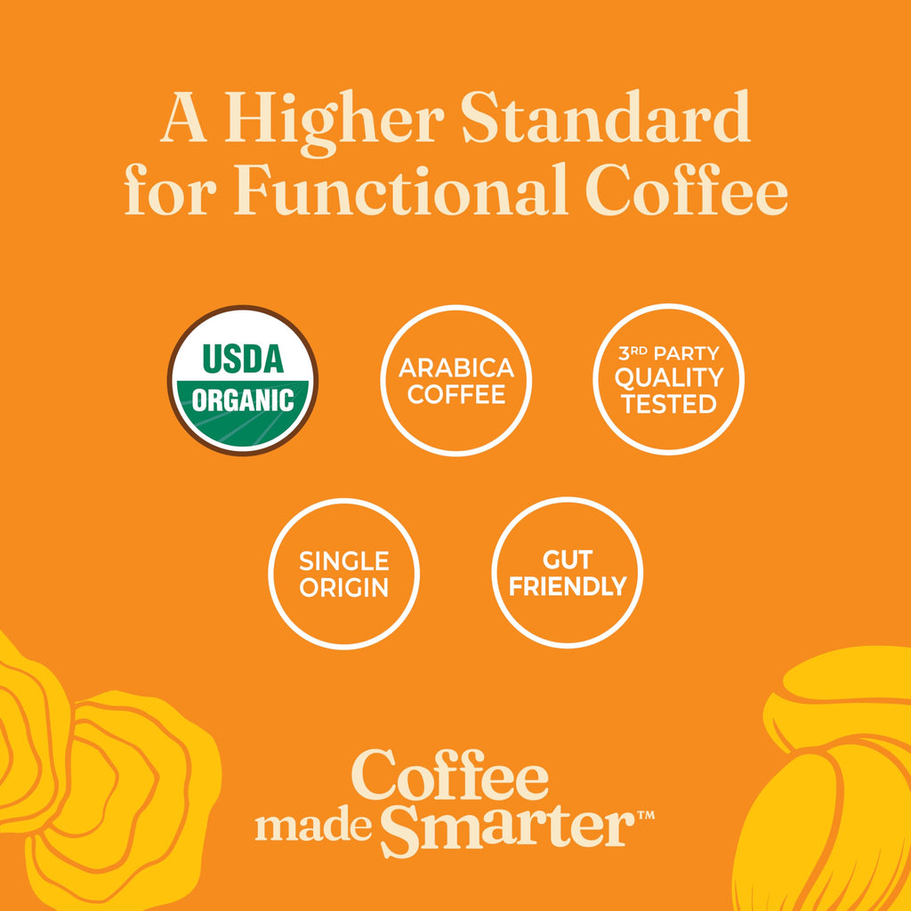Four Sigmatic Dark Roast Organic Whole Bean Coffee | Gourmet Nootropic Mushroom Coffee Beans with Lion's Mane & Chaga Mushrooms for Enhanced Brain Function and Immune Support | 12oz