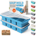 Silicone Freezer Tray with Lid Soup Freezer Container Molds with Steel Reinforced Rim for Freezing Soup Sauce Broth Leftovers large Ice Cube Molds Oven Dishwasher Safe Ice Trays for Freezer with Bin