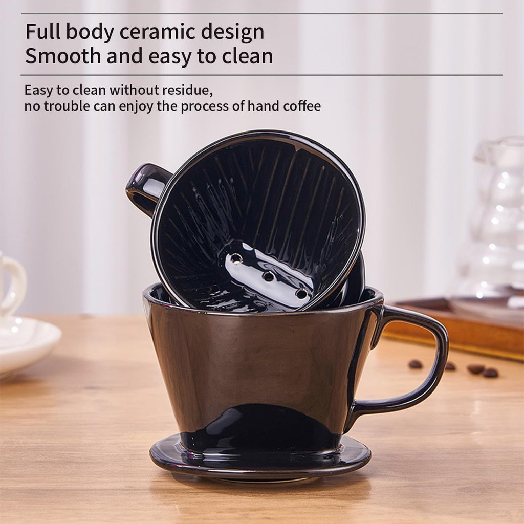 Marirao Pour Over Coffee Maker, Single Cup Coffee Dripper, Manual Porcelain Slow Brewing Accessories for Travel, Camping, Office, Home, Cafe, Coffee Gifts (Black, Medium)