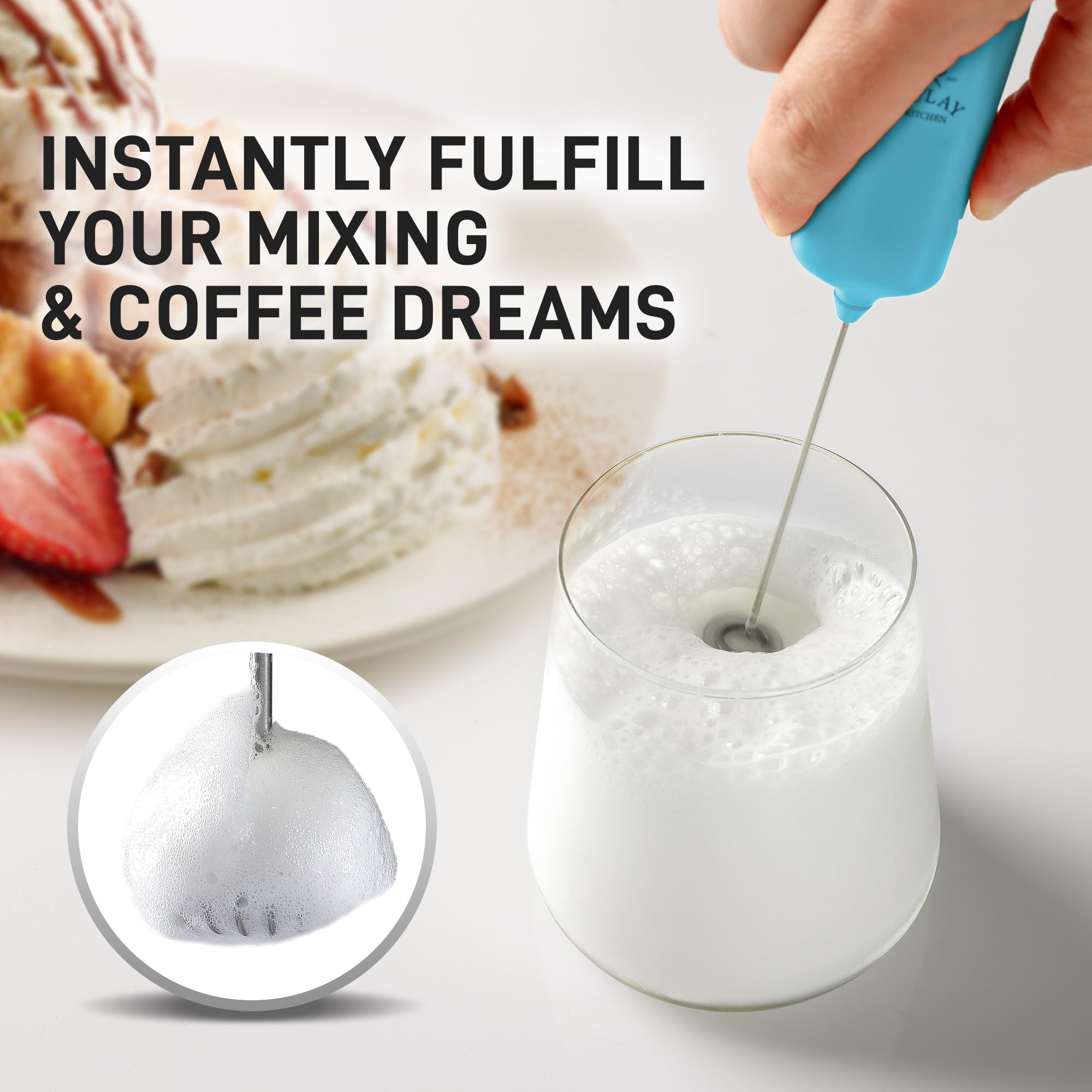 Mini & Mighty Milk Frother Wand – Powerful Handheld Coffee Frother, Battery Operated Drink Mixer – Compact Pocket Size – Detachable Whisk for Latte, Cappuccino, Matcha, Hot Chocolate