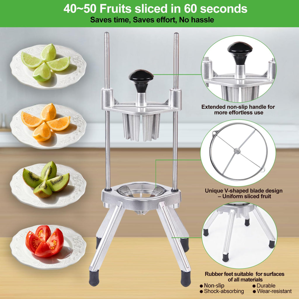 Commercial Lemon Cutter 4-Section with V-Shaped 420 Stainless Steel Blades，Easy Wedger Stainless Steel Blade Fruit Lime Slicer NSF Certified Easy-to-Use for Bar Restauran