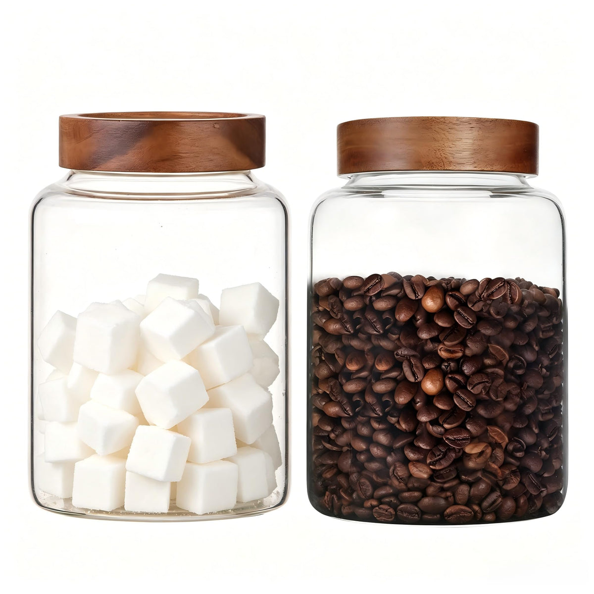 Patoper Airtight Glass Jars with Wooden Lid Glass Spice Jar Round Glass Storage Canister for Pantry Sugar Tea Coffee Bean Nuts Cookies Bath Salts (900ML*2PACK)