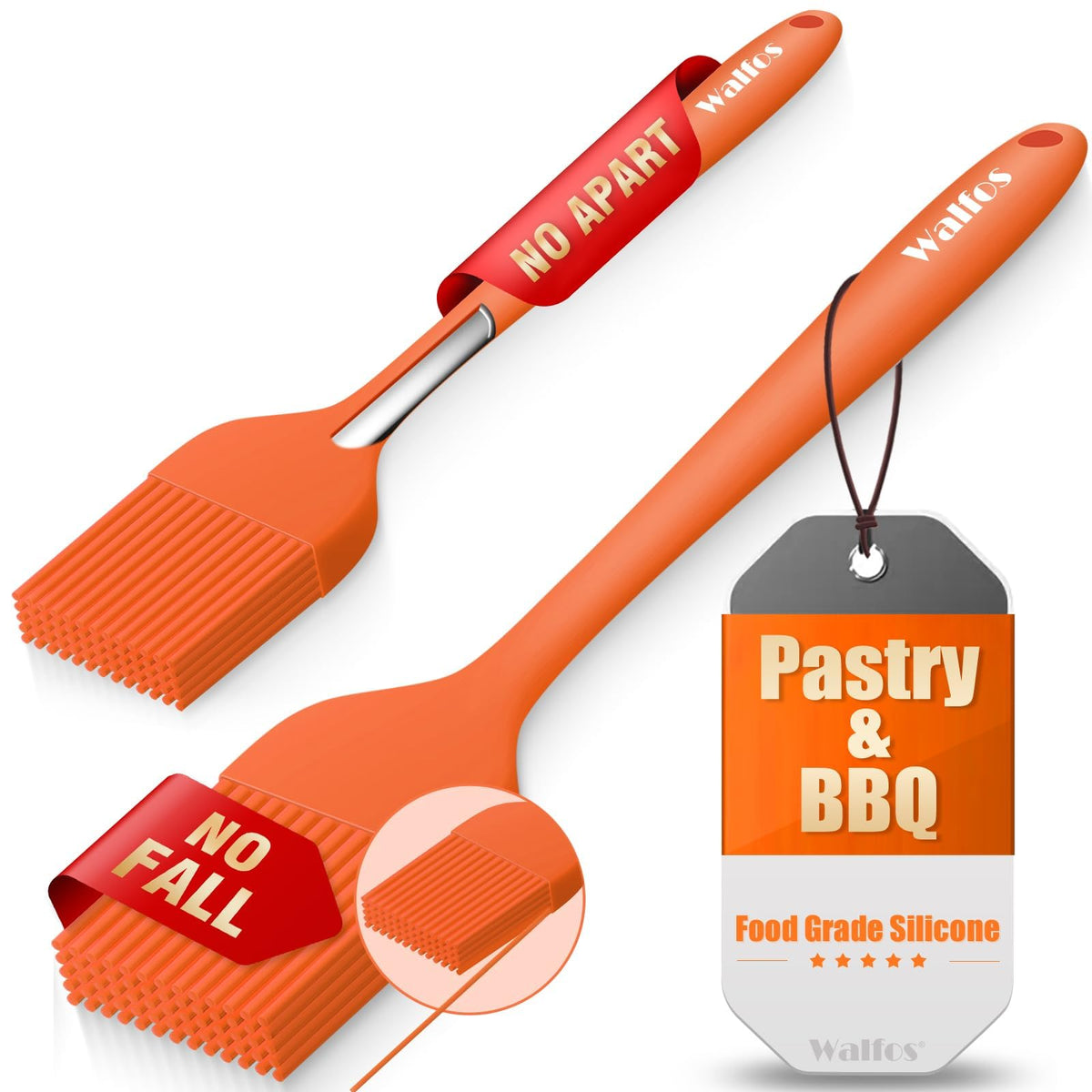 Walfos 3 Size Basting Brush, 600°F High Heat Resistant Silicone Pastry Brushes for BBQ, Baking, Kitchen Cooking, Desserts- BPA Free&Dishwasher Safe