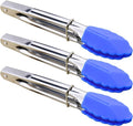 Small Tongs with Silicone Tips 7-Inch Serving Tongs, Set of 3 (Blue)