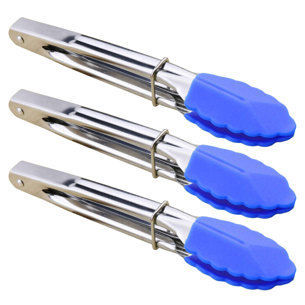 HINMAY Mini Tongs with Silicone Tips 7-Inch Kitchen Tongs, Set of 3 (Black)