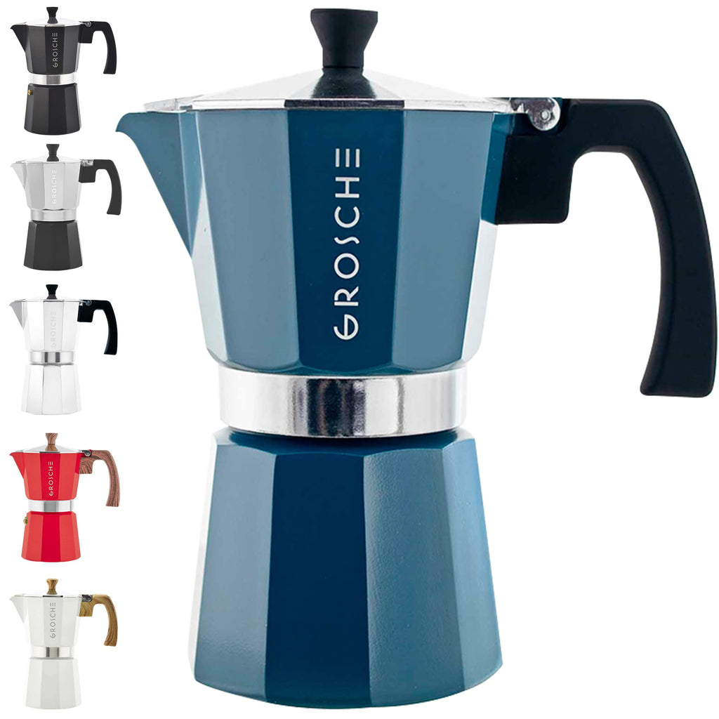 GROSCHE Milano Stovetop Espresso Maker Moka Pot 6 espresso Cup, 9.3 oz Blue