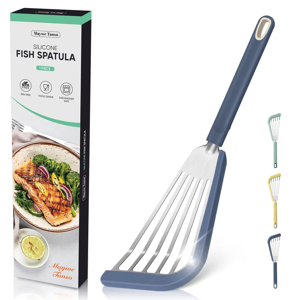 2-Piece Silicone Fish Spatula for Nonstick Cookware,Thin Slotted Turner
