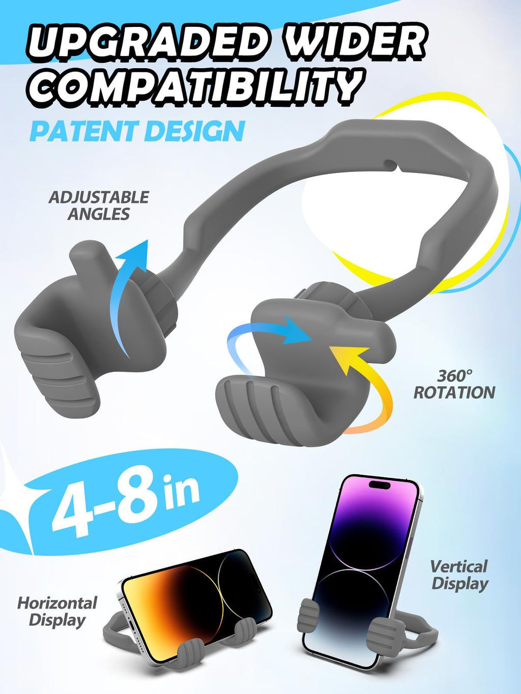 Stocking Stuffers for Teens Boys Girls Cell Phone Stand: Upgrade Adjustable Thumbs Up Lazy Phone Holder for Desk Fun Birthday Gifts for Grandma Adults Husband from Wife (Grey, 1)
