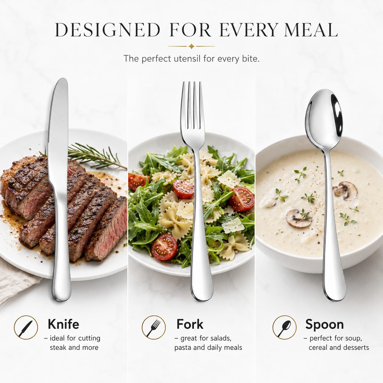 Silverware Set,SANTUO Stainless Steel Knives Spoon Forks Set for Home, Kitchen and Restaurant, Mirror Polished& Dishwasher Safe (12pcs-Silverware set)