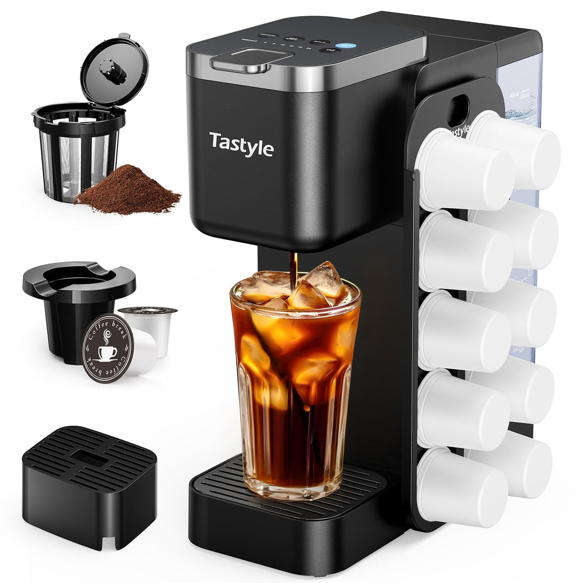 Tastyle Hot & Iced Coffee Maker with Magnetic K-Pod Holder, Fits 7.3'' Mug
