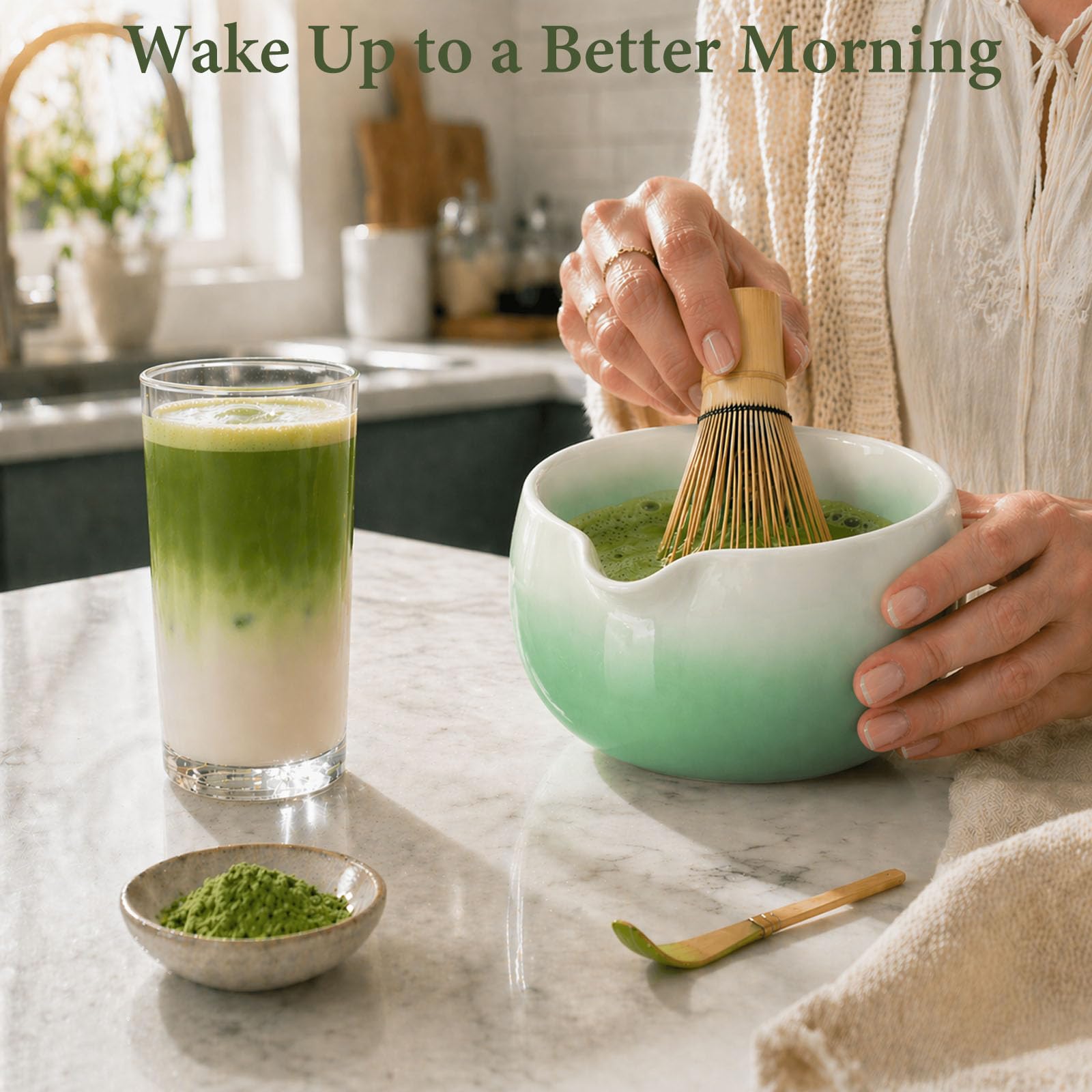 HUSHHAVN Matcha Whisk Set with Ceramic Bowl & Bamboo Chasen