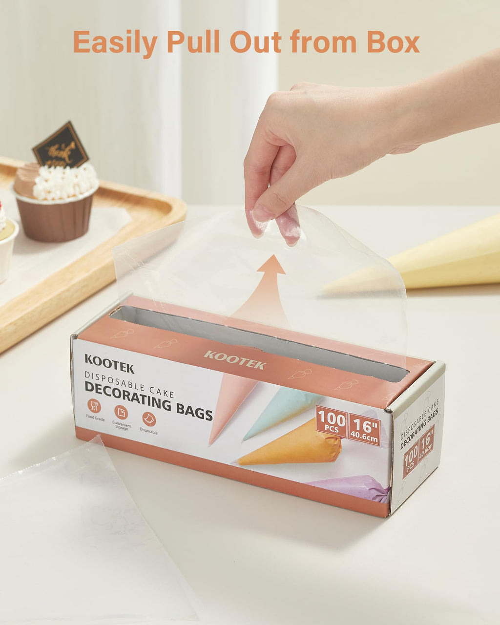Kootek 16" Piping Bags (100Pcs), Disposable Pastry Bags Anti Burst Icing Frosting Bag Thick Cake Decorating Bags for Cookie, Cupcake, Candy, Baking Supplies Tools