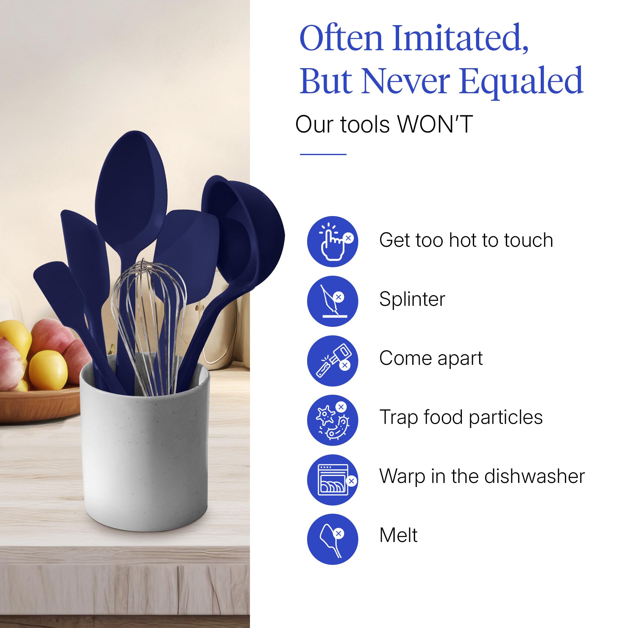 GIR: Get It Right 10-Piece Silicone Ultimate Kitchen Utensil Set – Spatulas, Ladle, Flip, Spoons, Whisk, Peeler & Spoonula – Nonstick, Non-Toxic, Heat-Resistant – Navy
