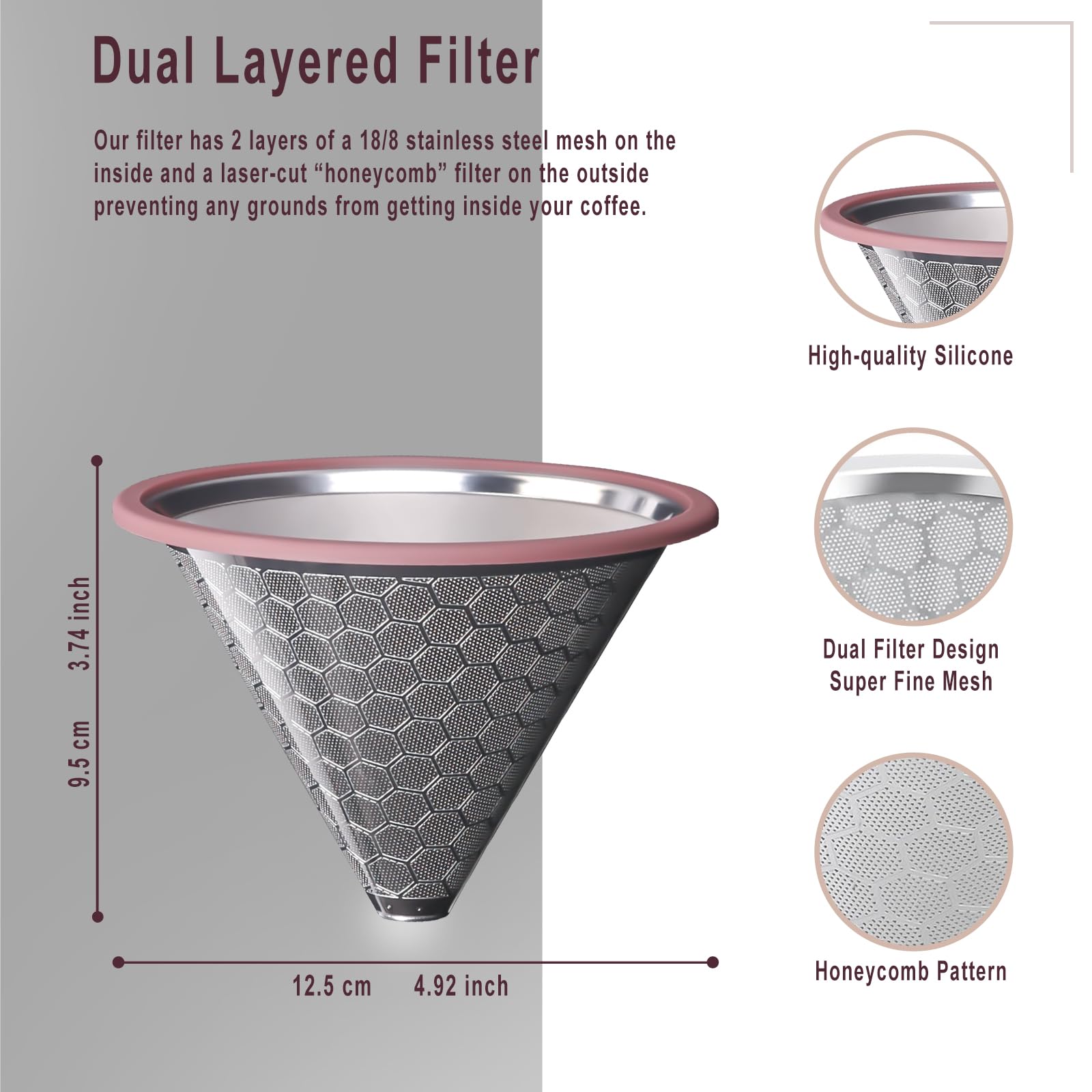 Compatible for Hario V60 & Chemex Pour Over Coffee Filters -MISETTO Reusable Stainless Steel - Best Coffee Maker and Bar Accessories