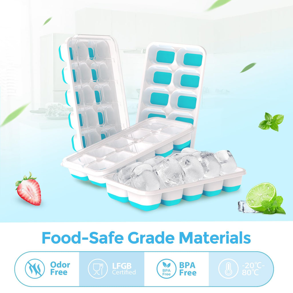 DOQAUS Ice Cube Tray with Lids, 4 Pack Silicone Ice Trays for Freezer