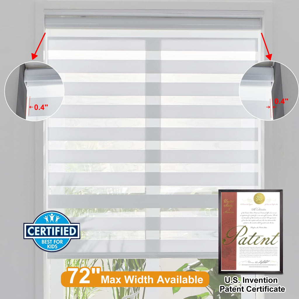 Persilux Cordless Zebra Blinds for Windows Free-Stop Roller Windows Shades (35" W X 64" H, White) Dual Layer Light Control for Day and Night, Light Filtering Sheer Shades for Home, Bedroom