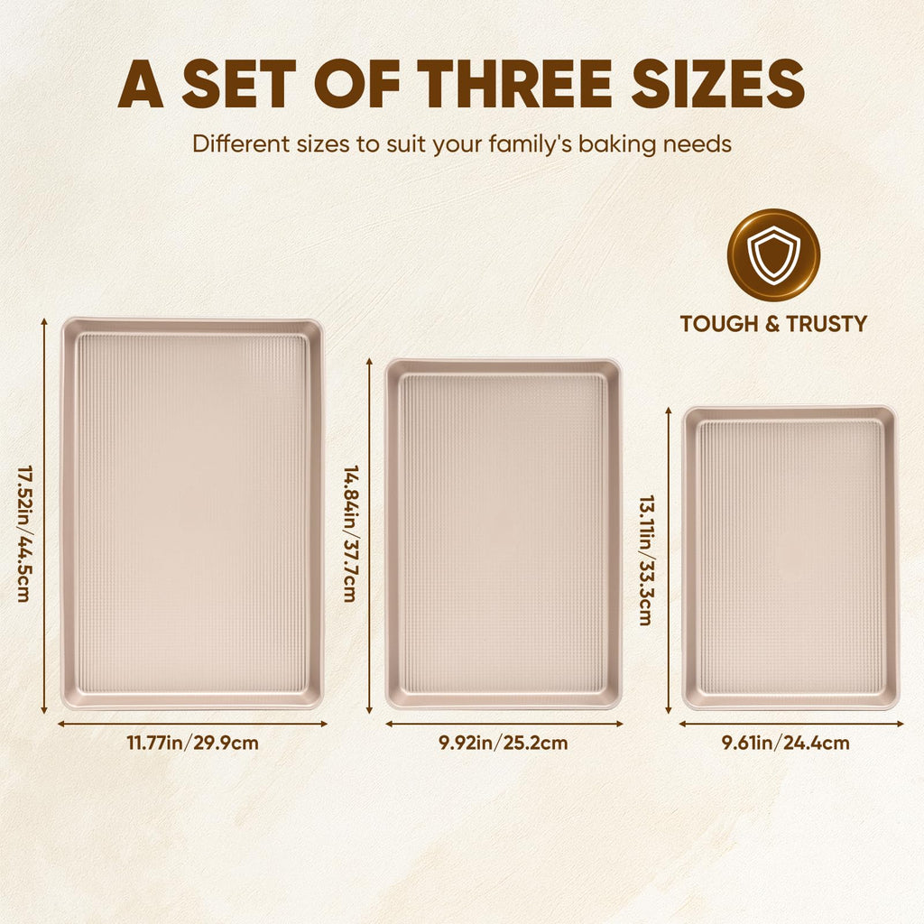 Sakerplus Nonstick Baking Sheet Set of 3, Heavy Duty Cookie Sheets for Oven