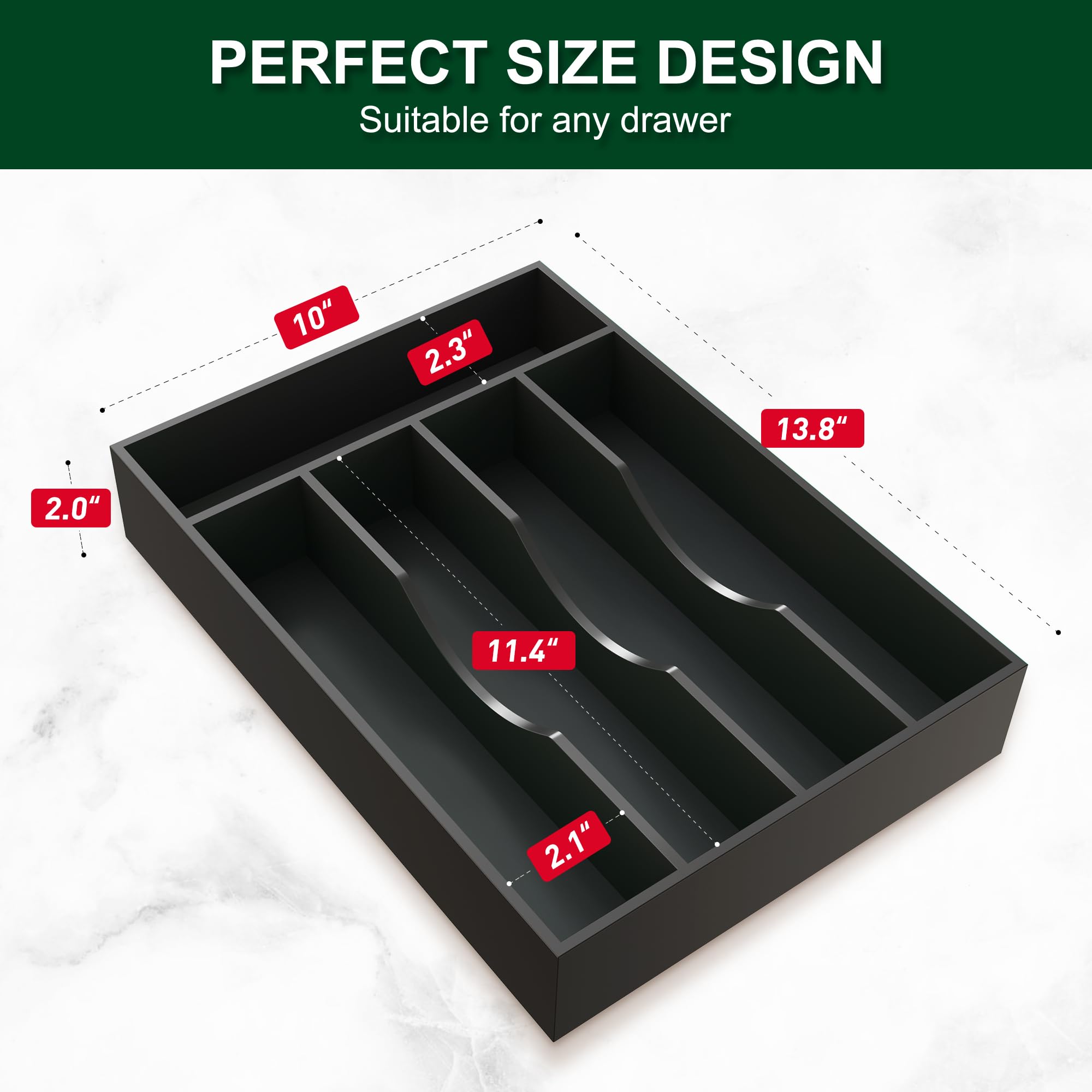 Utensil Organizer 10'' Silverware Drawer Organizer Cutlery Kitchen Bamboo