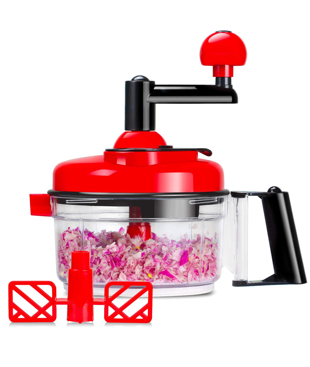 Cambom Manual Food Chopper Vegetable Chopper Hand Food Processor, Mixer, Blender, Whipper, Egg White Separator, Mincer, Grinder, Dicer with Clear Container 1200ml BPA Free Strong