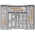 Lifewit Extra Large Silverware Drawer Organizer, Expandable Utensil Tray for Kitchen, BPA Free Flatware and Cutlery Holder, Adjustable Plastic Storage for Spoons Forks Knives, 13-22 x 15, Gray