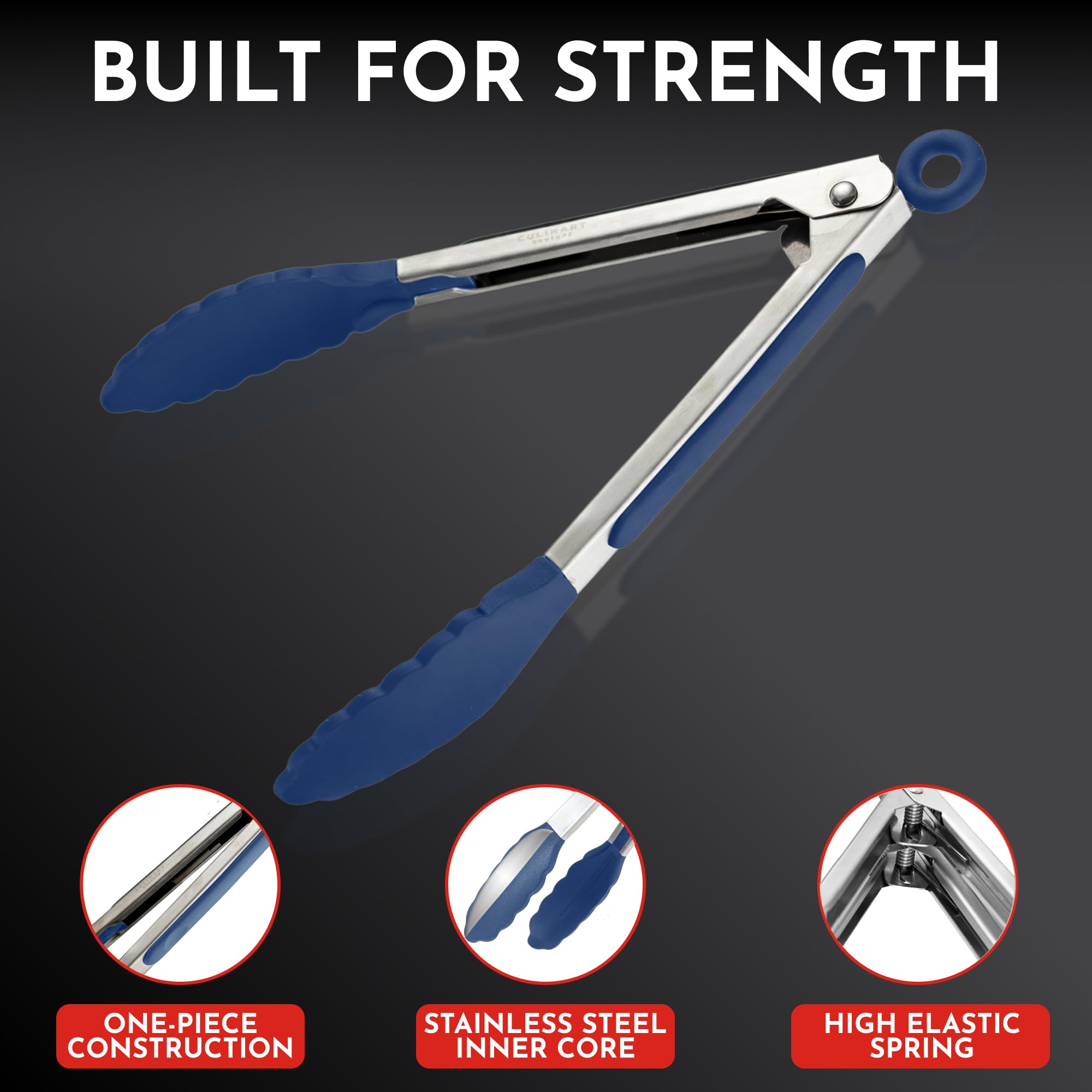 Kitchen Tongs - 12, 9 & 7 Inch Locking Silicone Tongs for Cooking, Set of 3