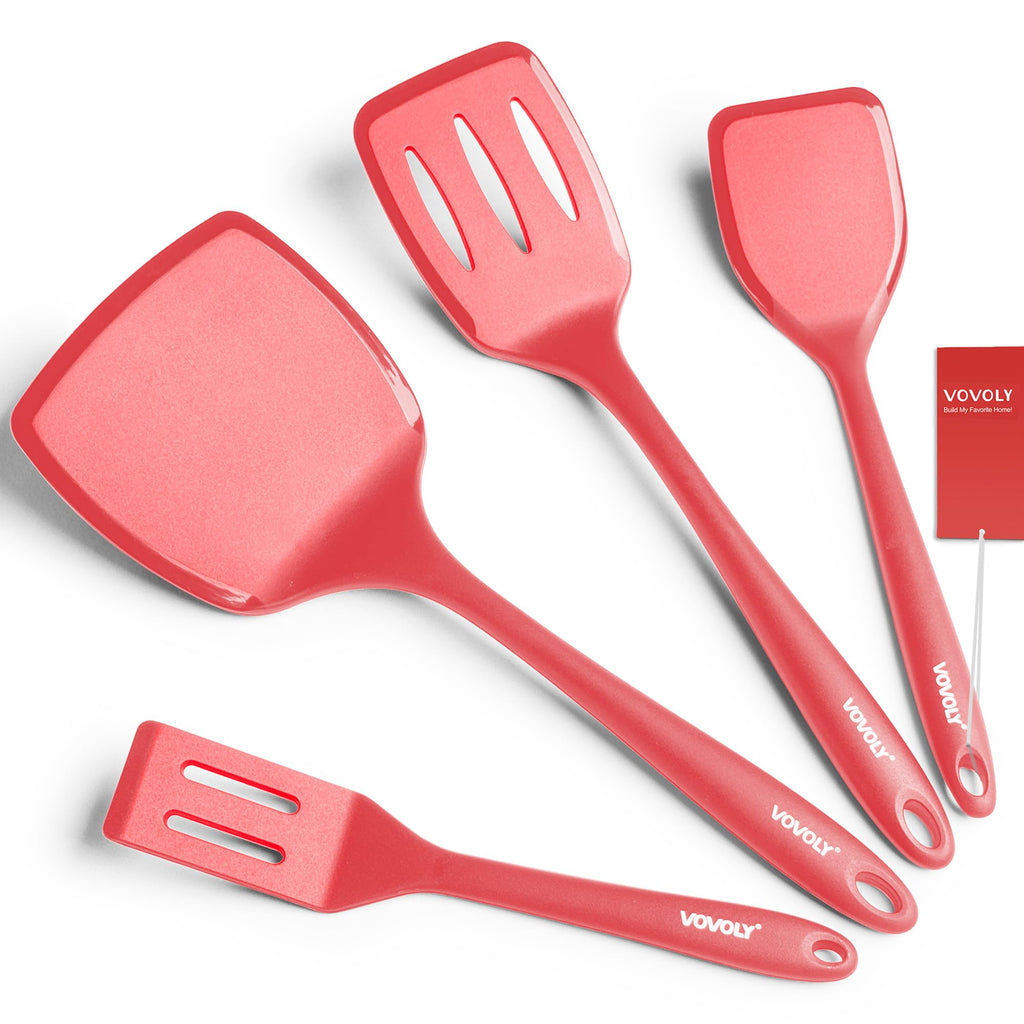 Silicone Spatula Set, 600°F Heat Resistant Kitchen Utensils, 4-Pcs, Red