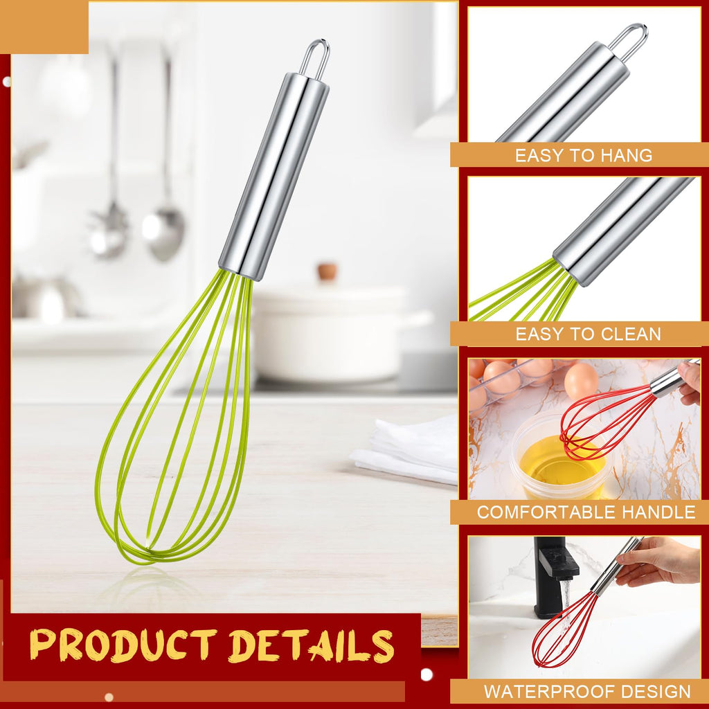 FoldTier 12 Sets 10 Inch Christmas Whisks Gifts DIY Fillable Christmas Tree Ornaments Xmas Colored Silicone Whisks for Cooking Heat Resistant Egg Beaters with Card Rope Bag for Candy Holder