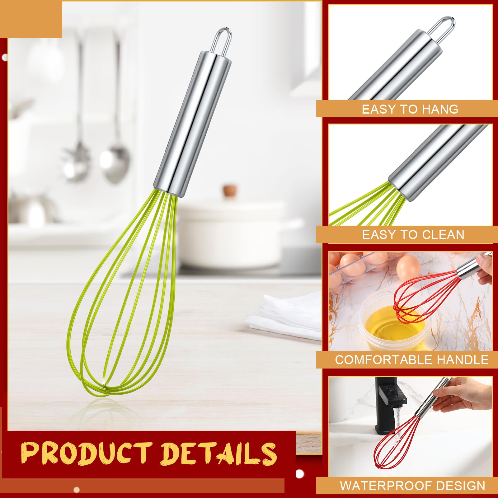 FoldTier 12 Sets 10 Inch Christmas Whisks Gifts DIY Fillable Christmas Tree Ornaments Xmas Colored Silicone Whisks for Cooking Heat Resistant Egg Beaters with Card Rope Bag for Candy Holder