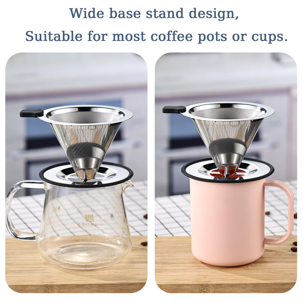 Pour Over Coffee Filter Dripper, Stainless Steel Metal Cone Coffee Filter