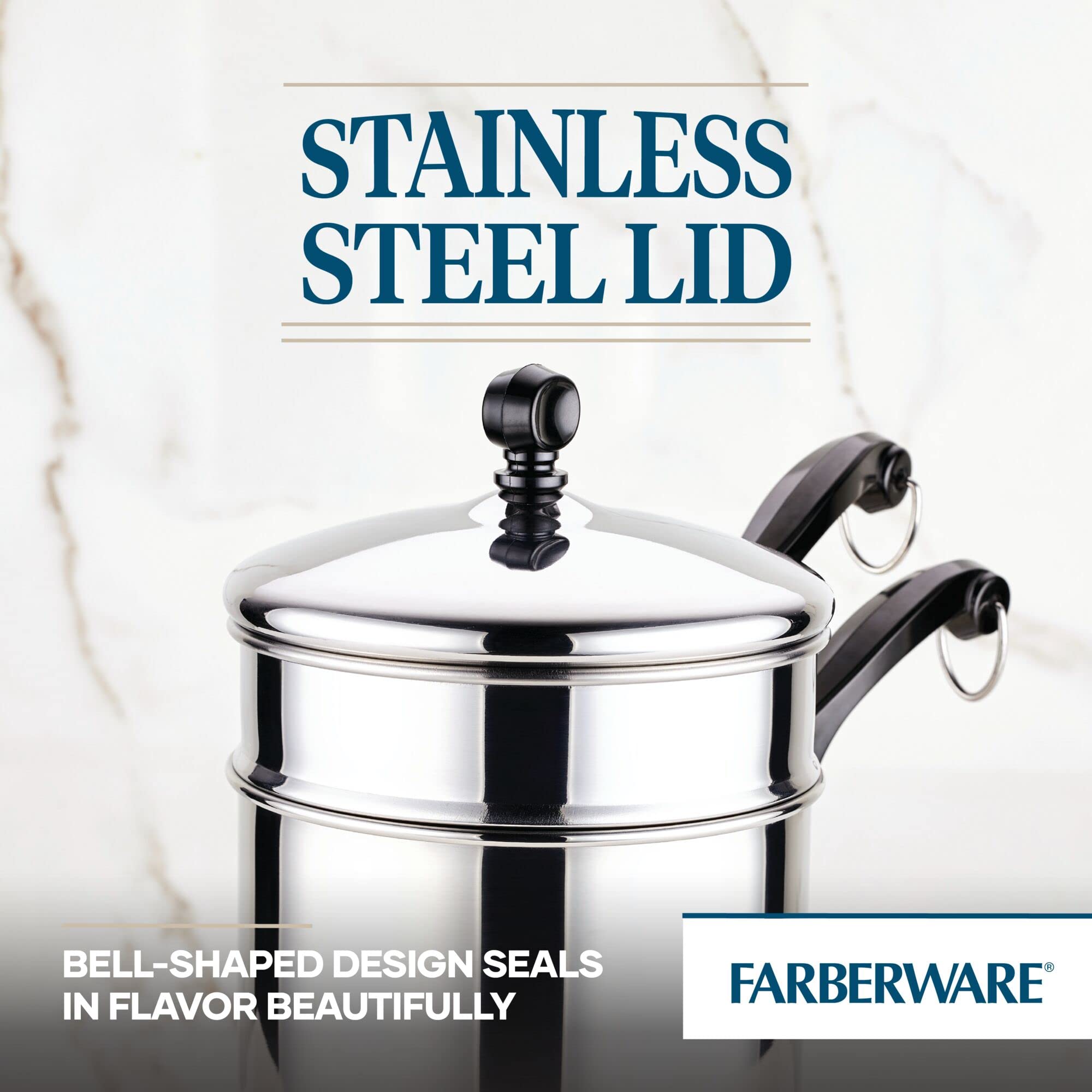 Farberware Classic Series Stainless Steel Double Boiler and Saucepan with Lid, Double Boilers For Stove Top, 2-Quart