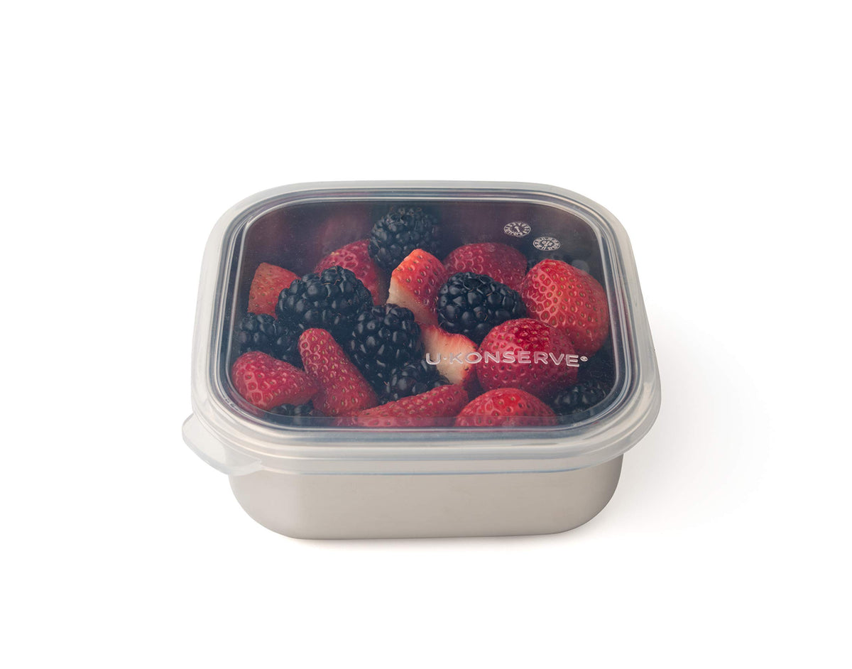 U-Konserve 30 oz Stainless Steel Bento Box Food Container Blue Silicone Lid